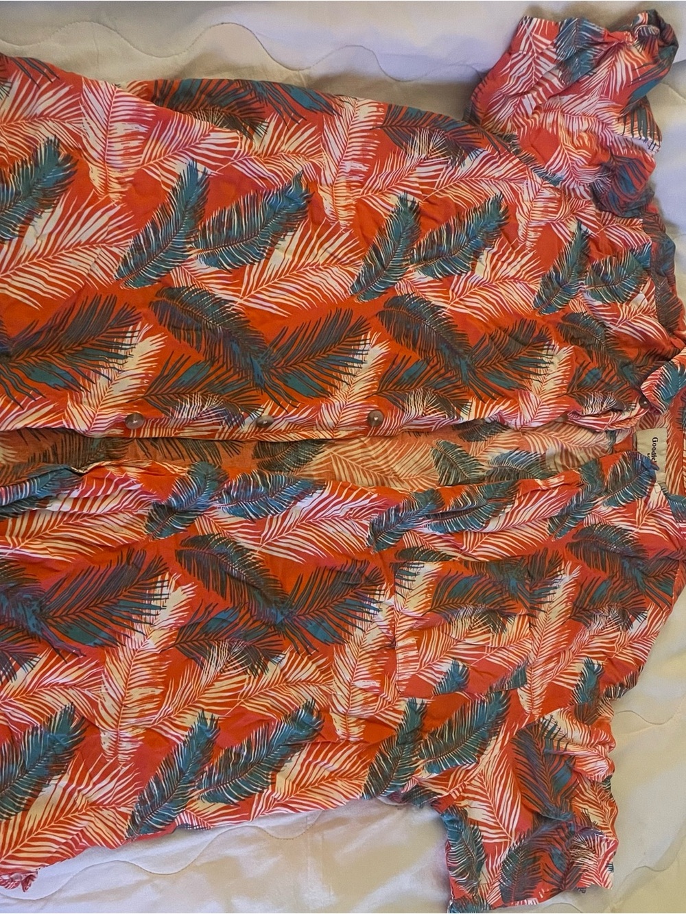 Goodfellow & Co Men’s Slim Fit Tropical Palm Print Button Up Shirt Coral Large